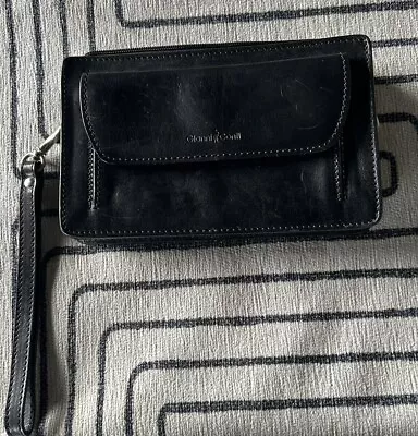 Giudi Vintage Wristlet Organizer Bag Purse Unisex Italian Black Leather • $74.99