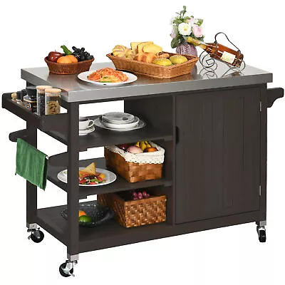 Outdoor Storage Cabinet Kitchen Bar Rolling Cart Patio Table W/ Storage Cabinet • $145.99