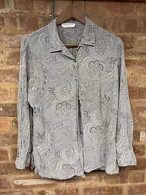 Womens Jaeger Size 38 Grey Mix Long Sleeve 100 Silk Tunic Blouse Shirt • £14.95