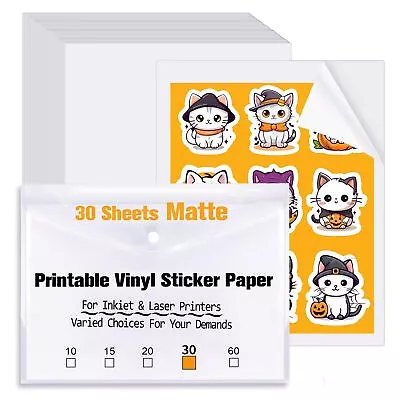 Printable Vinyl Sticker Paper 30 Sheets - Matte White Waterproof Printable St... • $17.91