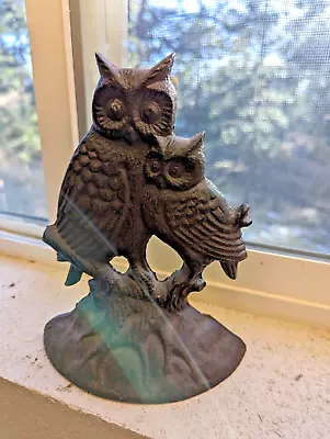 Vintage Cast Iron Owls Door Stop Decoration Mommy Owl And Baby MCM Cute Kitsch • $24.95