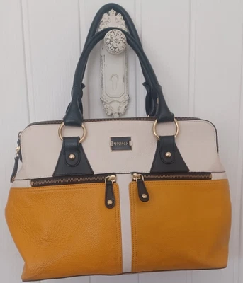£55 • Buy Modalu Pippa Black Mustard Cream Leather Tri Colour  Shoulder Grab Bag 💛🖤