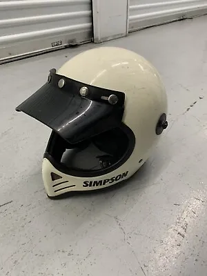 Vintage Simpson Full Face Moto Helmet 80s White With Visor Racing Cross MX • $249.99