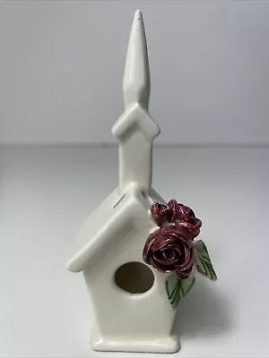 Vintage Mud Pie Bird House With Steeple Ornament Roses White 1999 B55 • $12.90