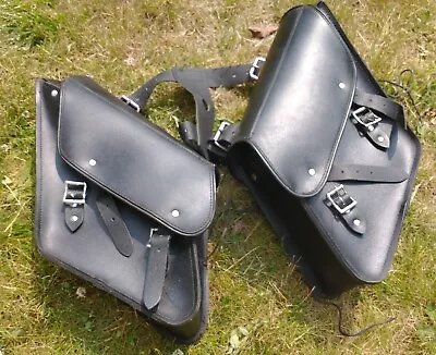 Vintage Adjustable Genuine Leather Hard Shell Motorcycle Saddlebag Pair Luggage  • $149.99