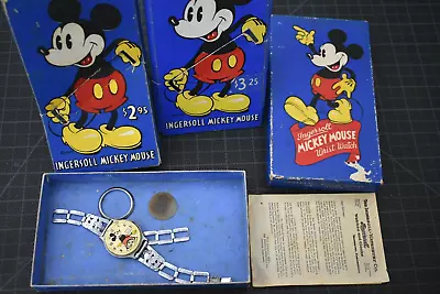 Vintage Ingersoll Mickey Mouse Watch With Box And Stands #s3 • $299.95