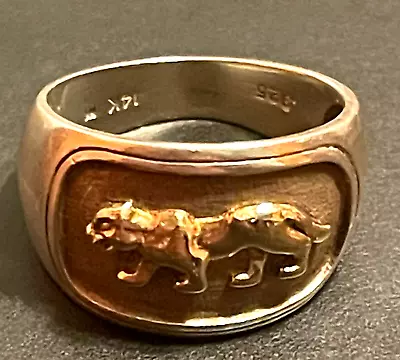 14k Gold & Sterling Silver Vintage Big Cat Panther Lion Ring Sz 9 • $135