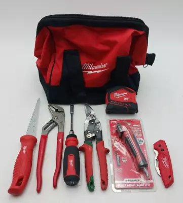 Lot Of 7 Milwaukee Hand Tools- Right Angle Adapter Jab Saw Snips & Tool Bag • $59.99