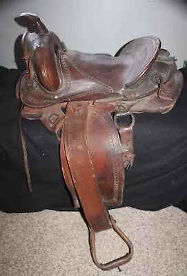 Vintage Bona Allen 14.5  Tooled Leather Roping Cowboy Western Saddle Needs Work • $250