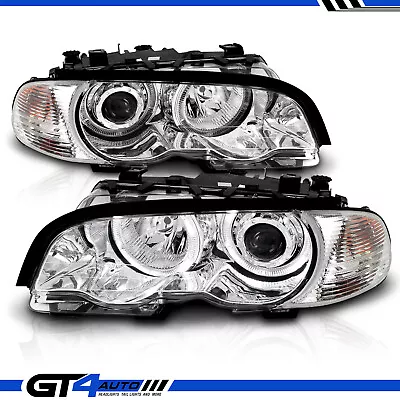 1999-2001 BMW E46 3-Series Coupe Dual LED Halo Projector Chrome Headlights Pair • $233.27