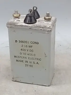 1 NOS  Western Electric Type D166051  2.16MF @ 400 VDC Capacitor • $99