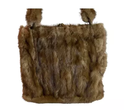 Vintage Brown Mink Shoulder Crossbody Bag Pocket Lined 10  H X 11  L X 3  D • $69.99