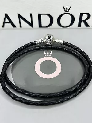 Genuine Pandora Moments Black Leather Wrap Charm Bracelet - 17cms • £1.20