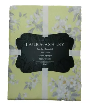 Laura Ashley Tablecloth 70  Round Yellow Gray Floral  • $33.01