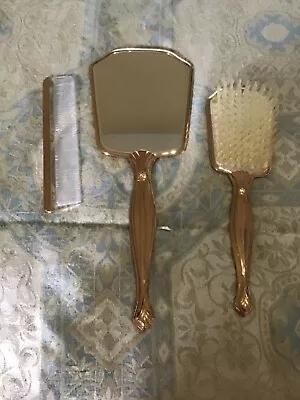 Vintage 24k Gold Tone Matson Floral Mirror Brush Comb Vanity Set 1950's • $60