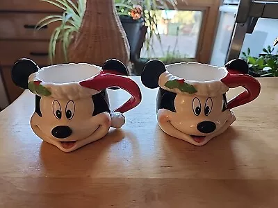 Disney Parks Mickey Mouse Santa Hat 2 Small Ceramic Mug Cup Votive Mint • $9.99
