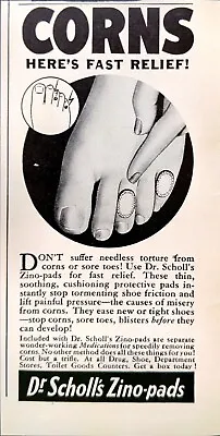 Dr Scholl's Zino-Pads Torture Corns Toes Feet Protective 1944 Vintage Print Ad • $14.99