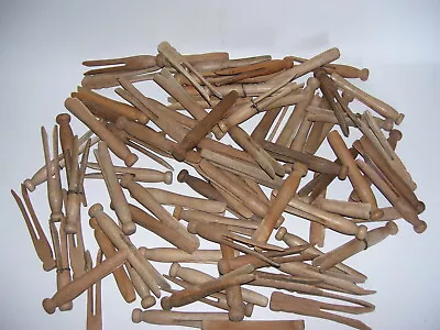 Vintage Primitive Wood Wire Wrapped Lot 87 Clothespins Laundry • $15.99