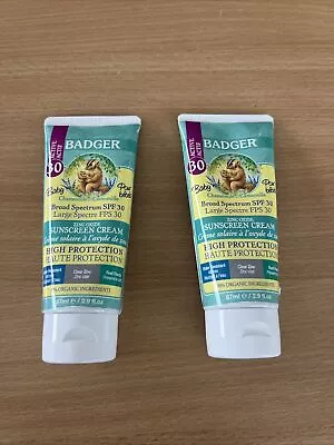 Badger Baby Organic Sunscreen For  Sensitive Skin SPF30 87ml (New) TWIN PK • £30