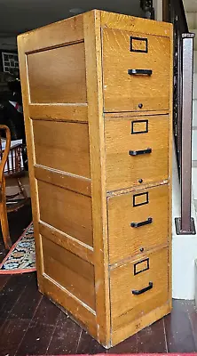 Globe Wernicke  Tiger Oak Military File Cabinet W/ Green Metal 4 Drawer Wood • $499