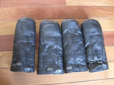 VINTAGE SET OF 4 BLACK LEATHER FAIRWAY WOOD COVERS By SKINS 1 3 5 X Nice • $88.95