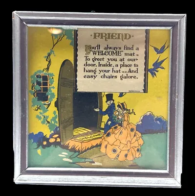 VINTAGE Buzza Style Motto Art FRAMED & UNDER GLASS Made In USA 1920s Friend Deco • $30