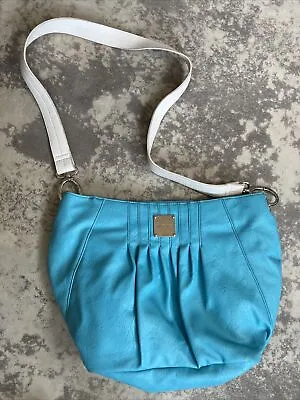 Miche Crossbody Bag Turquoise Leather Bag With White Strap Medium • $23