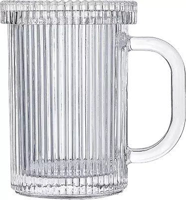 Lysenn Clear Glass Coffee Mug - Classic Vertical Stripes Tea Mug - Elegant Coffe • $14.70