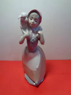NAO By Lladro  Shepherdess With Lamb  Porcelain Figurine Made In Spain 10 By 6  • $45