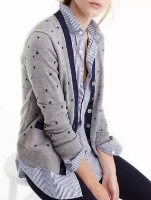 204 J. Crew Graphite Navy Star Harlow Cardigan Sweater Wool Blend H2764 NWT • $9