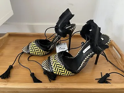 $35 • Buy Zara High Heel Sandals Size US 6.5 Black/ Yellow / Beige