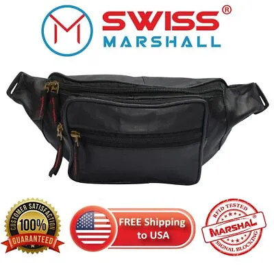 FANNY PACK Black Genuine Leather Waist Bag Travel Purse Hip Belt Carry On Pouch • $15.99