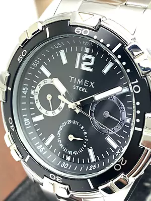 Timex Men's Watch TW2U70400 Quartz Black Dial Silver Tone Stainless Steel 45mm • $69.27