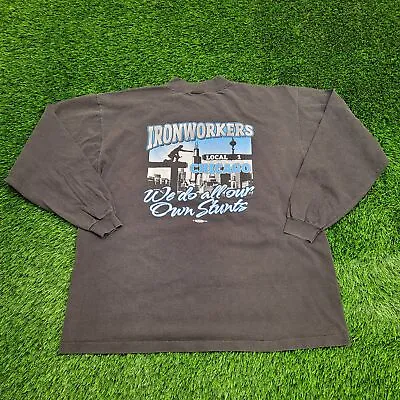 Vintage Ironworkers Local-1-Chicago Labor Shirt XL-Short 25x28 Faded Black UNION • $88.77