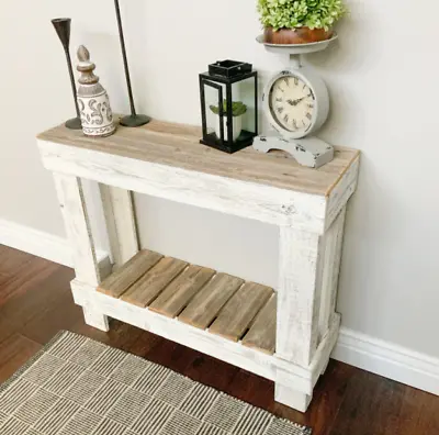 $125.89 • Buy Farmhouse Wood Console Table Rustic Weathered White Chic Entryway Sofa Accent 