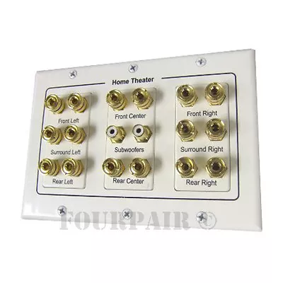 $27.95 • Buy 8.2 7.1 7.2 Home Theater Speaker Wall Plate Banana Binding Post 3-Gang - White