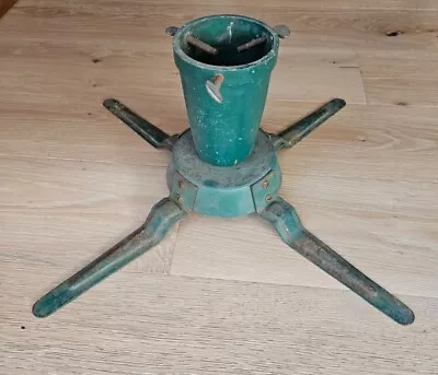 VTG  Christmas Tree Stand Metal Green Adjustable Cone Wide Legs 25  Across Heavy • $28