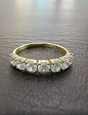 Fully Hallmarked 9ct Yellow Gold With Cubic Zirconia Half Eternity Ring Size K • £85