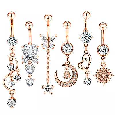 Lots 14G Stainless Steel Dangle Navel Ring CZ Opal Belly Button Rings For Women • $9.09