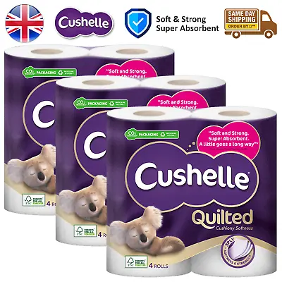 Cushelle Toilet Tissue Rolls Quilted 3 Ply Paper Sheet Soft Strong Absorbent • £10.40