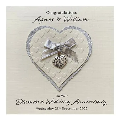 £8.85 • Buy Handmade Personalised Diamond 60th Wedding Anniversary Card - Heart Charm
