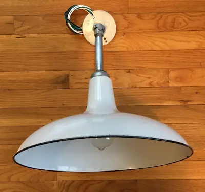 1920's Benjamin 16  Porcelain Industrial White Barn Light Vintage Gas Station • $325