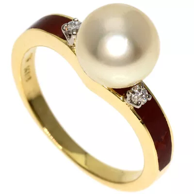 MIKIMOTO   Ring Akoya Pearl Pearl Diamond Enamel K18 Yellow Gold • £328.99