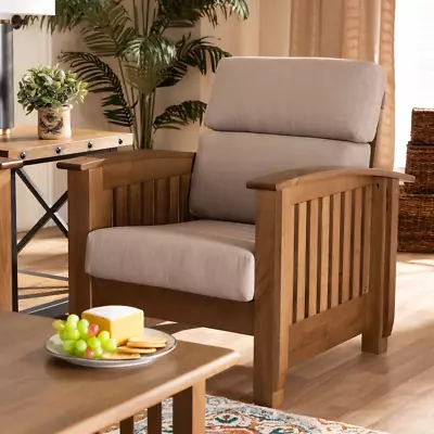 Solid Wood Modern Classic Mission Style Upholstered Lounge Chair Seat Cushions   • $345.95