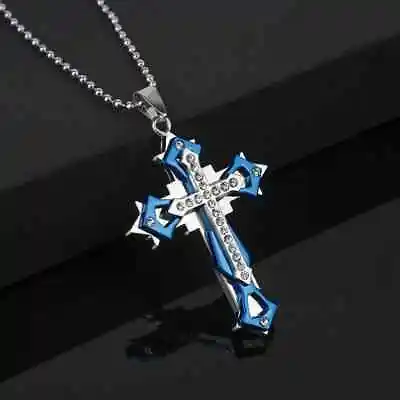 Exquisite Amulet Men's Zircon Cross Pendant Necklace Three Layer Titanium Steel • $13.98