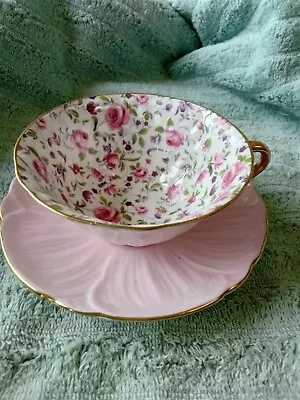 Shelley Oleander Briar Rose Chintz Cup And Saucer In Pink • $190.50