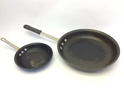 Two Vintage Used Commercial Aluminum Cookware NSF 1307 1392 Kitchen Skillet Pans • $64