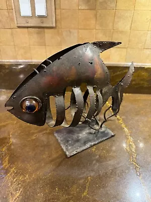 Unique Fish Metal Art -on Base - Home Decor Approx. 11”L X 8” H • $38.95