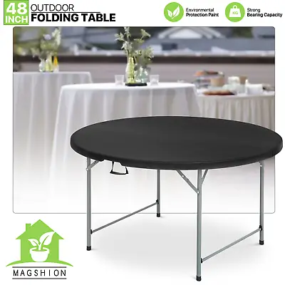 Portable 4 Ft Black Folding Plastic Dining Round Table Camping Picnic Party Desk • $94.99