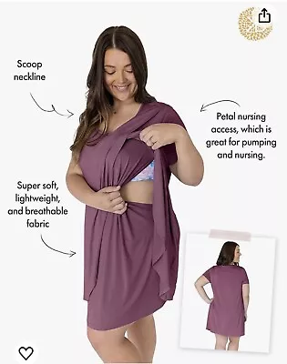 Kindred Bravely Maternity Nursing Nightgown - Tulip Hem Burgundy Plum Size M NEW • $10.80